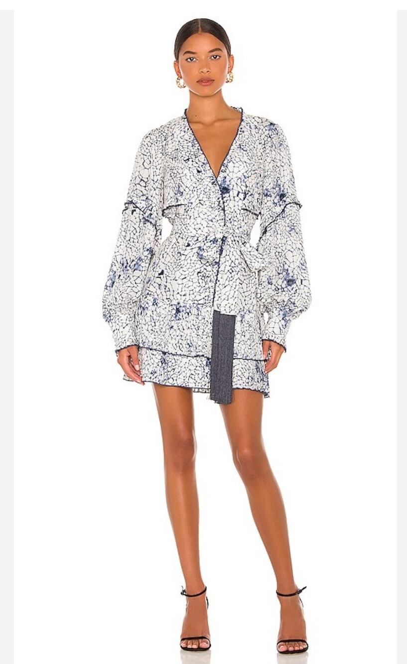 Alexis Blue and White Tie Dye Printed Mini Dress Sz S